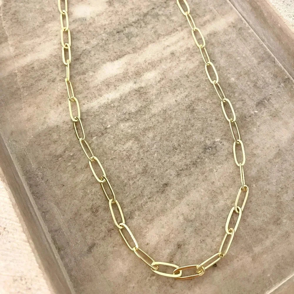 925 Sterling Silver Paperclip Necklace Minimalist Stacking Layer Necklace Gold